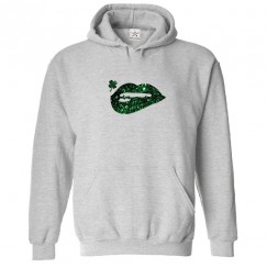 Shamrock Lips Classic Unisex Kids and Adults Pullover Hoodie for St. Patricks Day